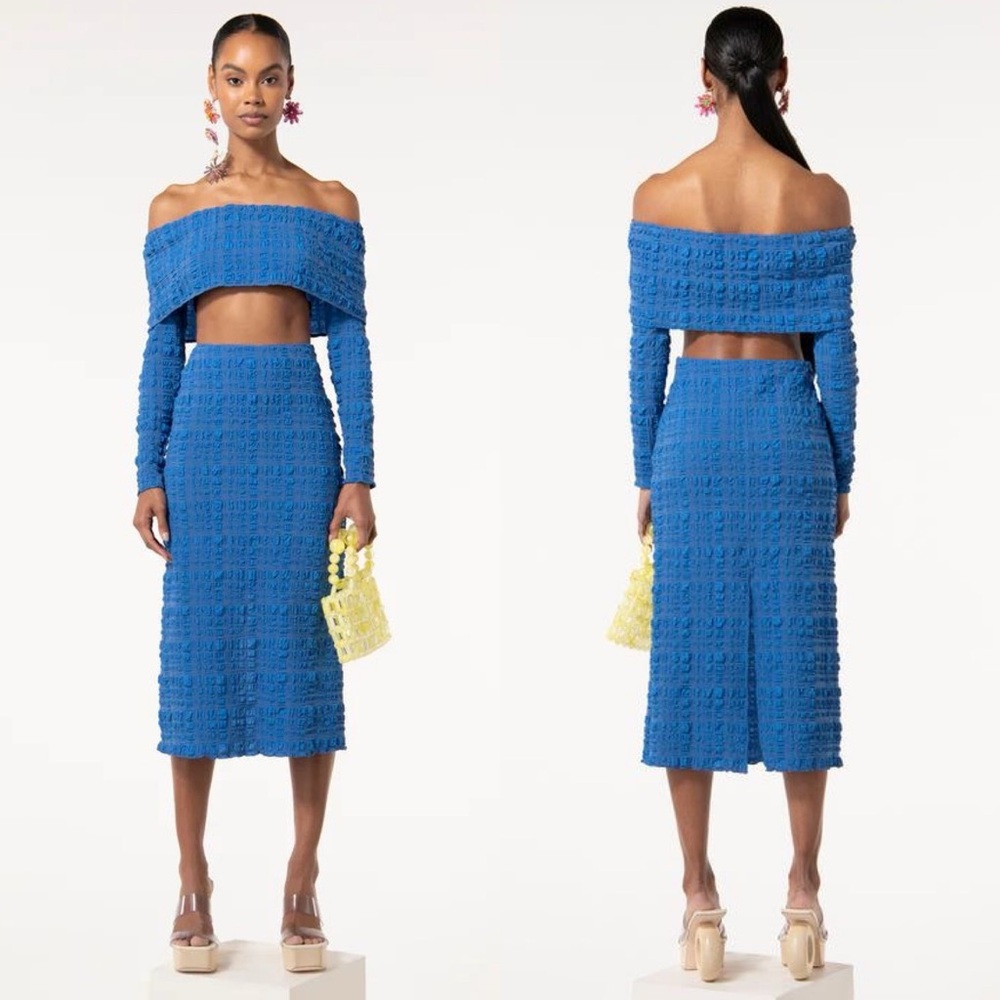 Cult Gaia Trina Crop Top & Caspara Popcorn Midi Skirt Co-Ord Two-Piece Set Small